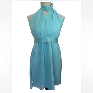 White By Vera Wang Aqua Blue Chiffon Halter Dress | Elegant